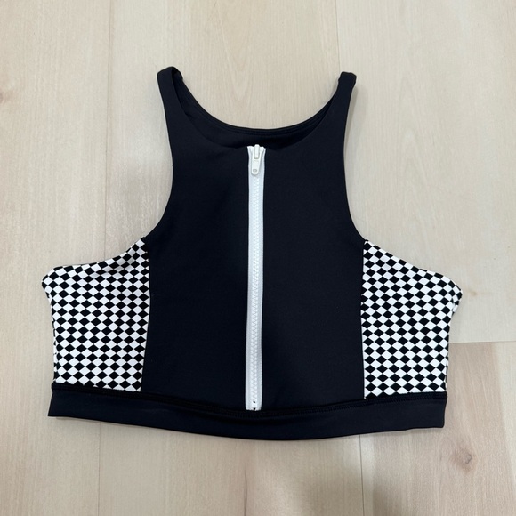IVL Collective Sport Bra Black White Checkered Front Zip Women's 6 Workout - Picture 6 of 12